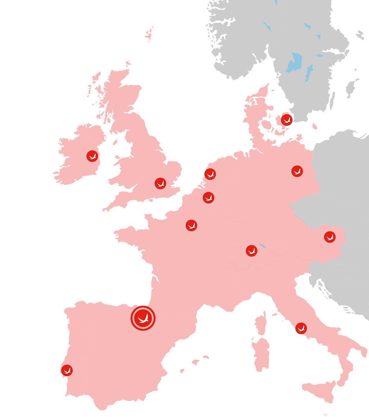Mapa de Europa con sedes de Vicarli